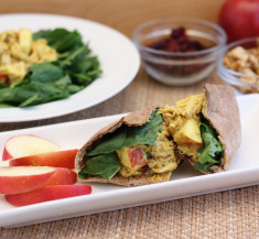 Turkey (or Chicken) Curry Salad with Apples, Cranberries & Walnuts on Pita