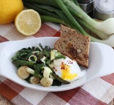 Seared Scallions with Poached Egg