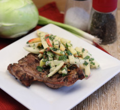 Pork Chops with Kohlrabi Apple Slaw
