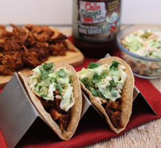 Slow Cooker BBQ Chicken Tacos with Blue Cheese Coleslaw