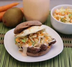 Bulgogi Sandwiches with Slaw and Sriracha Sauce