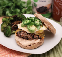Black Bean Burgers with Egg and Sriracha Spread