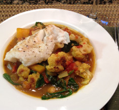 Cauliflower Mango and Spinach Curry with White Fish