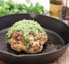 Whole Roasted Cauliflower with Chimichurri Sauce
