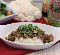 Mushroom Lentil Stew over Mashed Cauliflower