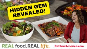 Photo of the Cuban Picadillo and Mood Boosting Fruit Salad with the caption "Hidden Gem Revealed". Great example of what it means to Eat REAL Food