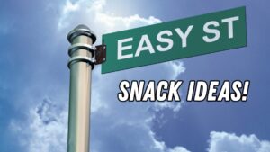 Image of a street sign called "East St" along with the caption "Snack Ideas!"